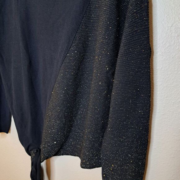 Lafayette 148 Half Metallic Sweater Silk Blend Front Knot Size S Black Gold - Picture 9 of 13